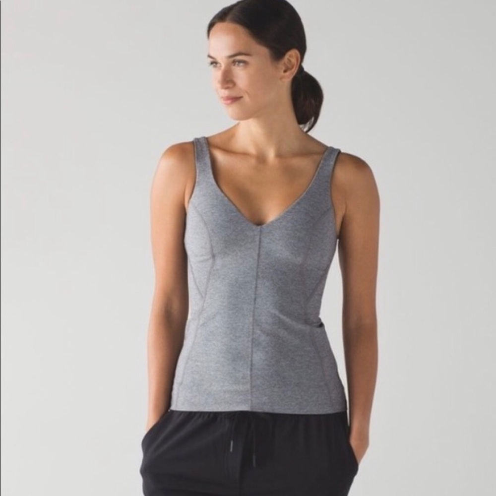 Lululemon v neck charcoal heathered grey tank top